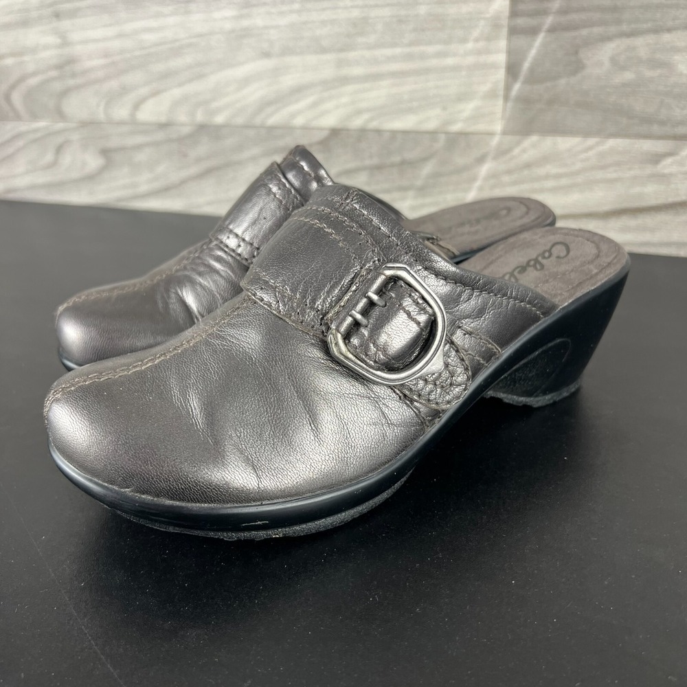 Cabela's Clogs Women's Size US 7M Silver Leather Buckle Casual Mule Shoes 840506